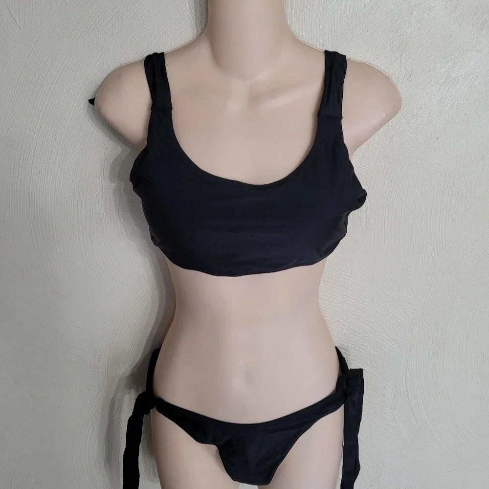 Blooming Jelly Black Tie Waist Bandeau Bikini Set Size Women's Medium NEW
